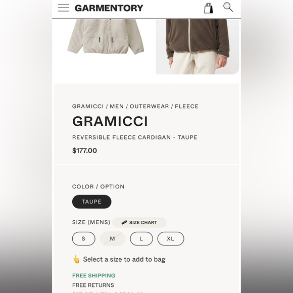 Gramicci Reversible Fleece Cardigan Jacket Taupe - Picture 5 of 16